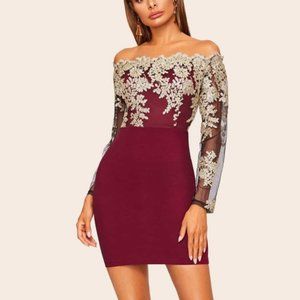 Burgundy Lace Dress Bodycon Mini